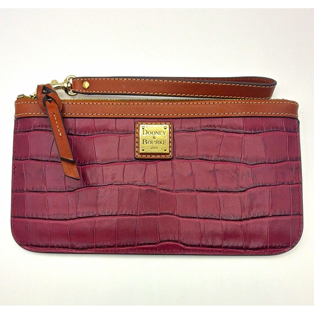 Dooney & Bourke Oakdale Croc Embossed Leather Large Slim Wristlet Clutch Bordeau